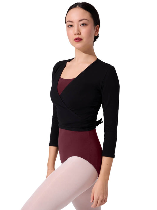 Capezio Form Fitting Long Sleeve Wrap Top with Self-Tie