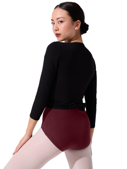 Capezio Form Fitting Long Sleeve Wrap Top with Self-Tie