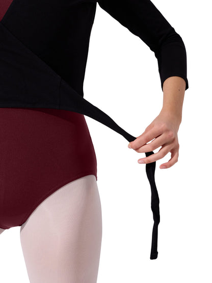Capezio Form Fitting Long Sleeve Wrap Top with Self-Tie