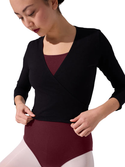 Capezio Form Fitting Long Sleeve Wrap Top with Self-Tie