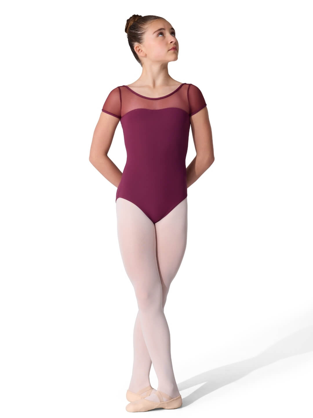 Capezio Capezio Studio Collection Mesh Yoke Short Sleeve Leotard - Girls